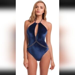 Trina Turk, Velveteen One-Piece Swimsuit, Navy, Size 8